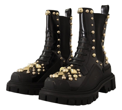 Stivali da combattimento con borchie in pelle nera Dolce &amp; Gabbana