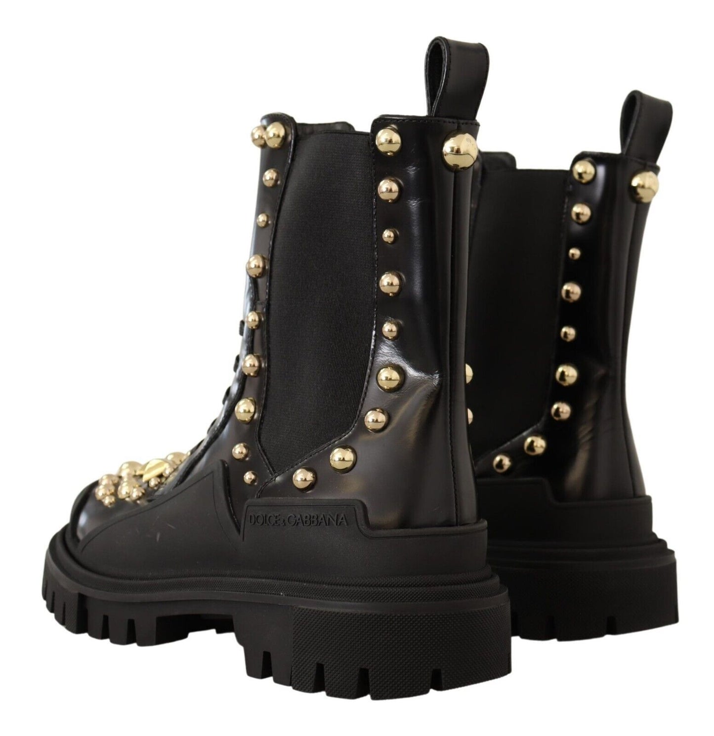 Stivali da combattimento con borchie in pelle nera Dolce &amp; Gabbana