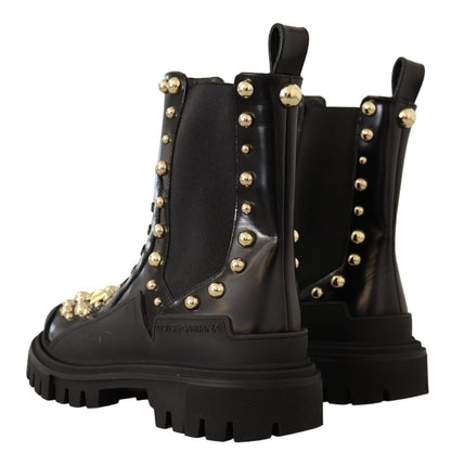 Stivali da combattimento con borchie in pelle nera Dolce &amp; Gabbana