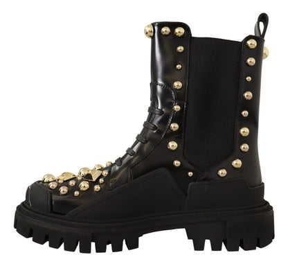 Stivali da combattimento con borchie in pelle nera Dolce &amp; Gabbana