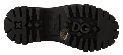 Stivali da combattimento con borchie in pelle nera Dolce &amp; Gabbana