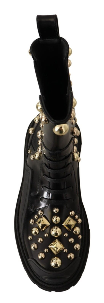 Stivali da combattimento con borchie in pelle nera Dolce &amp; Gabbana