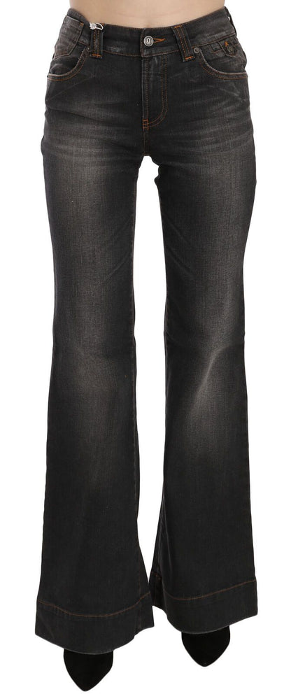 Jeans casual John Galliano in denim svasato a vita media, neri lavati