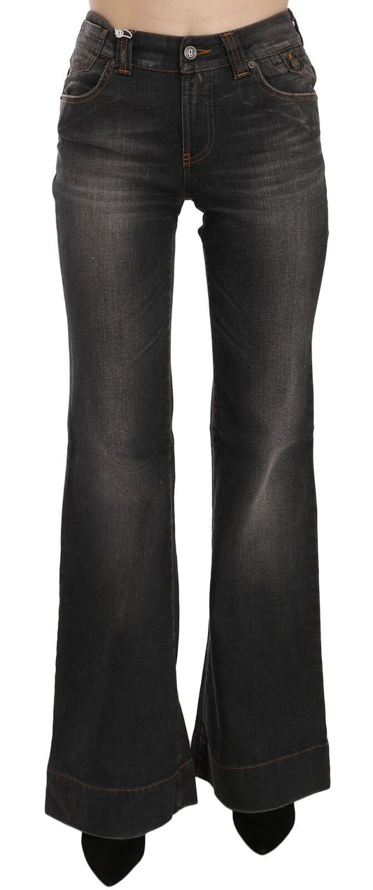 Jeans casual John Galliano in denim svasato a vita media, neri lavati