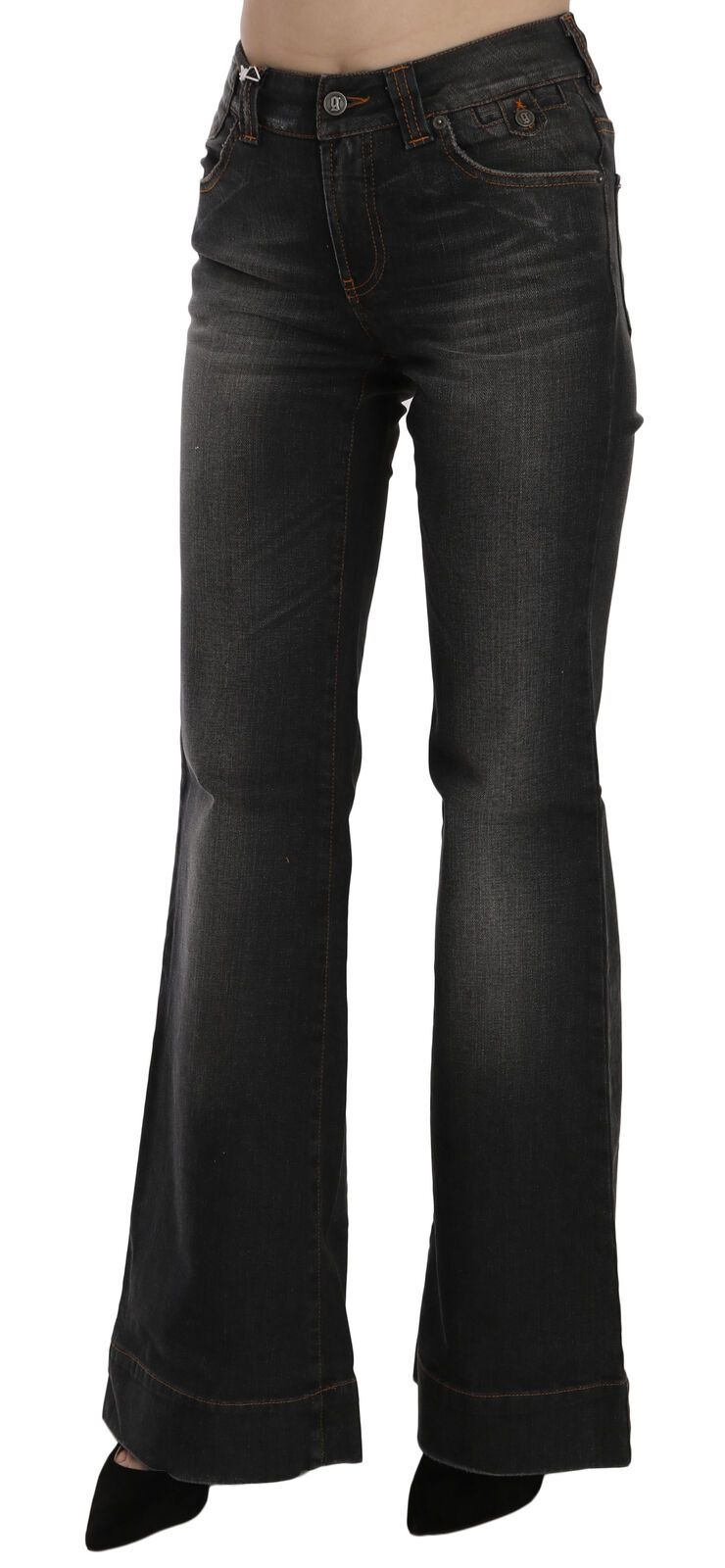 Jeans casual John Galliano in denim svasato a vita media, neri lavati