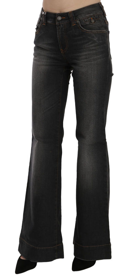 Jeans casual John Galliano in denim svasato a vita media, neri lavati