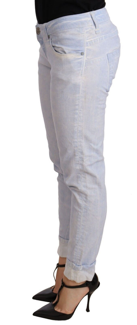 Jeans skinny da donna in denim con orlo ripiegato in cotone azzurro chiaro Acht