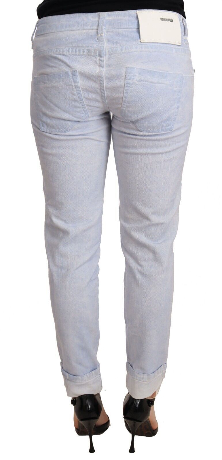 Jeans skinny da donna in denim con orlo ripiegato in cotone azzurro chiaro Acht