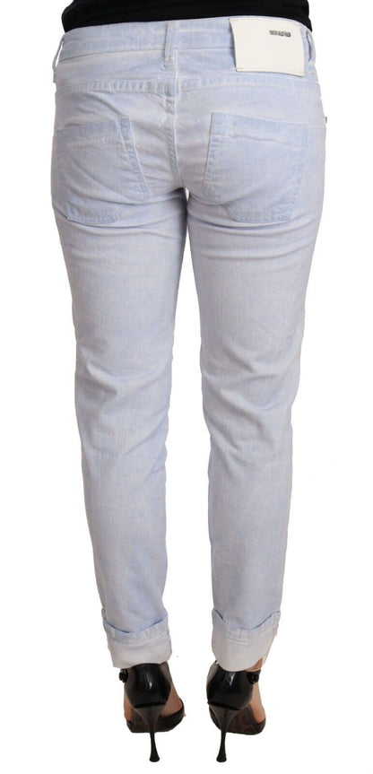 Jeans skinny da donna in denim con orlo ripiegato in cotone azzurro chiaro Acht