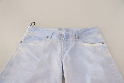 Jeans skinny da donna in denim con orlo ripiegato in cotone azzurro chiaro Acht