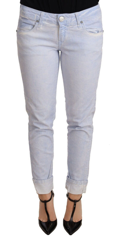Jeans skinny da donna in denim con orlo ripiegato in cotone azzurro chiaro Acht
