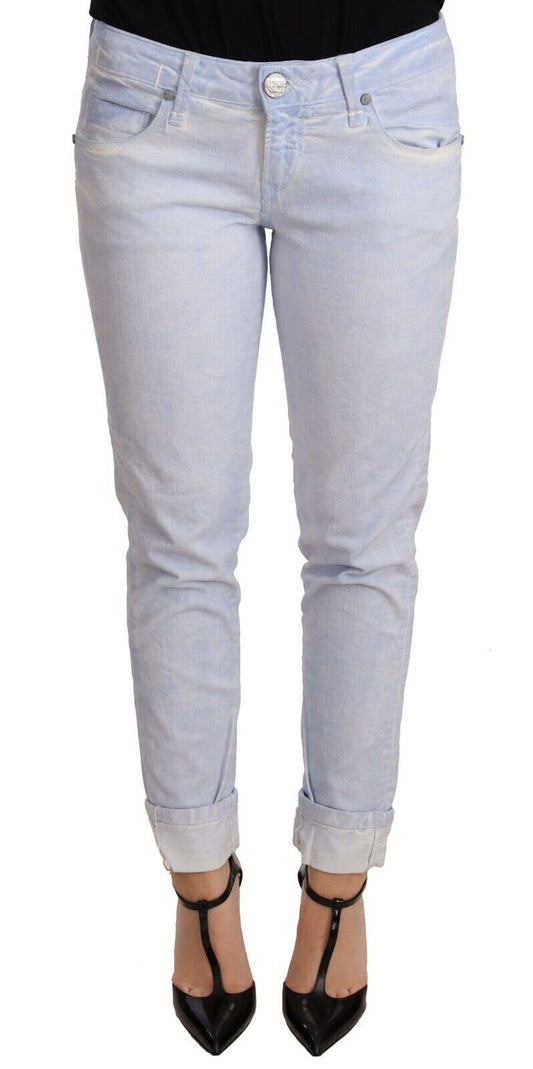Jeans skinny da donna in denim con orlo ripiegato in cotone azzurro chiaro Acht