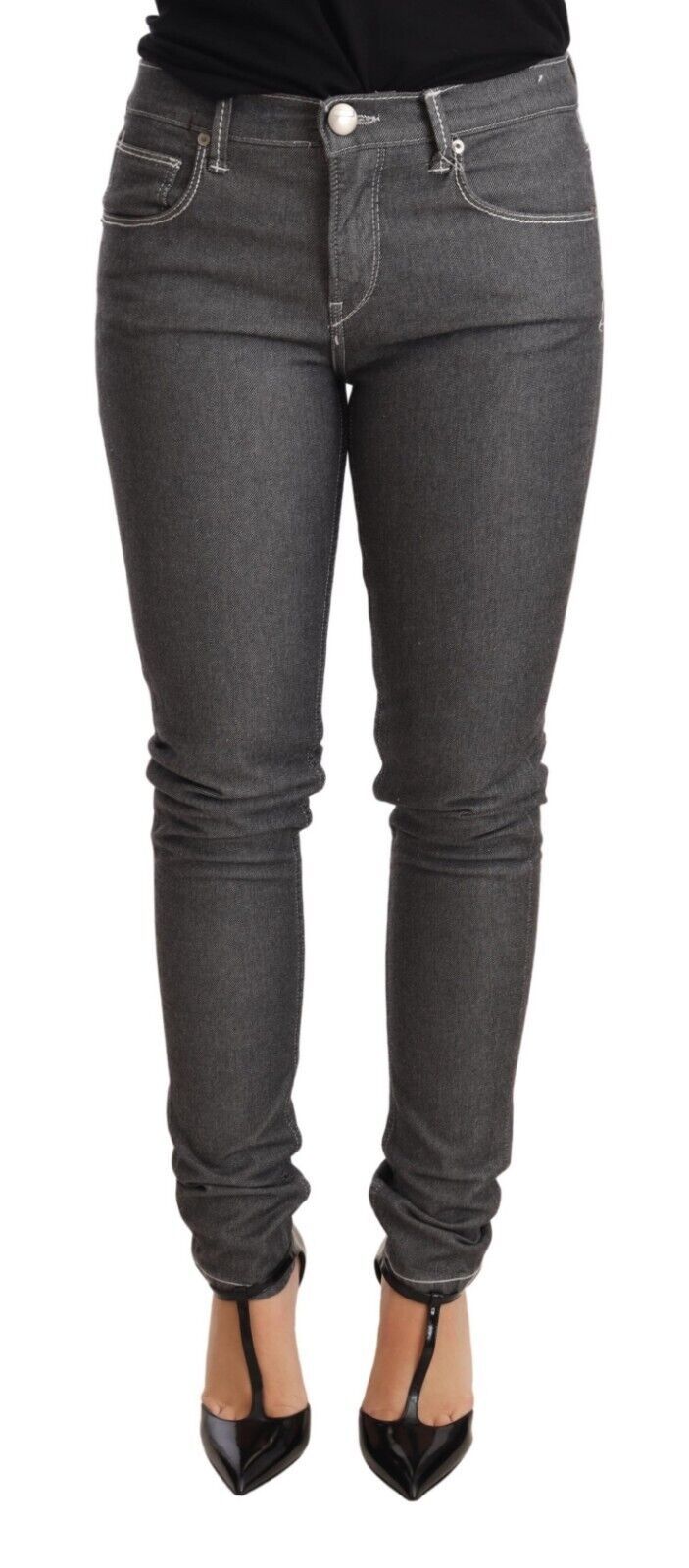 Jeans skinny a vita bassa grigio chiaro