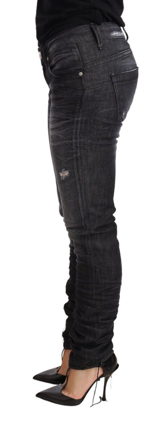 Jeans skinny a vita bassa in cotone lavato nero Acht