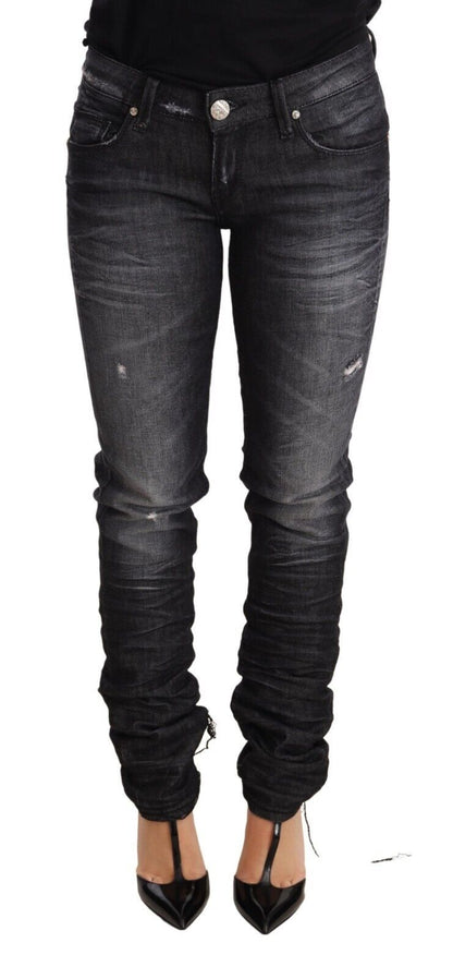 Jeans skinny a vita bassa in cotone lavato nero Acht