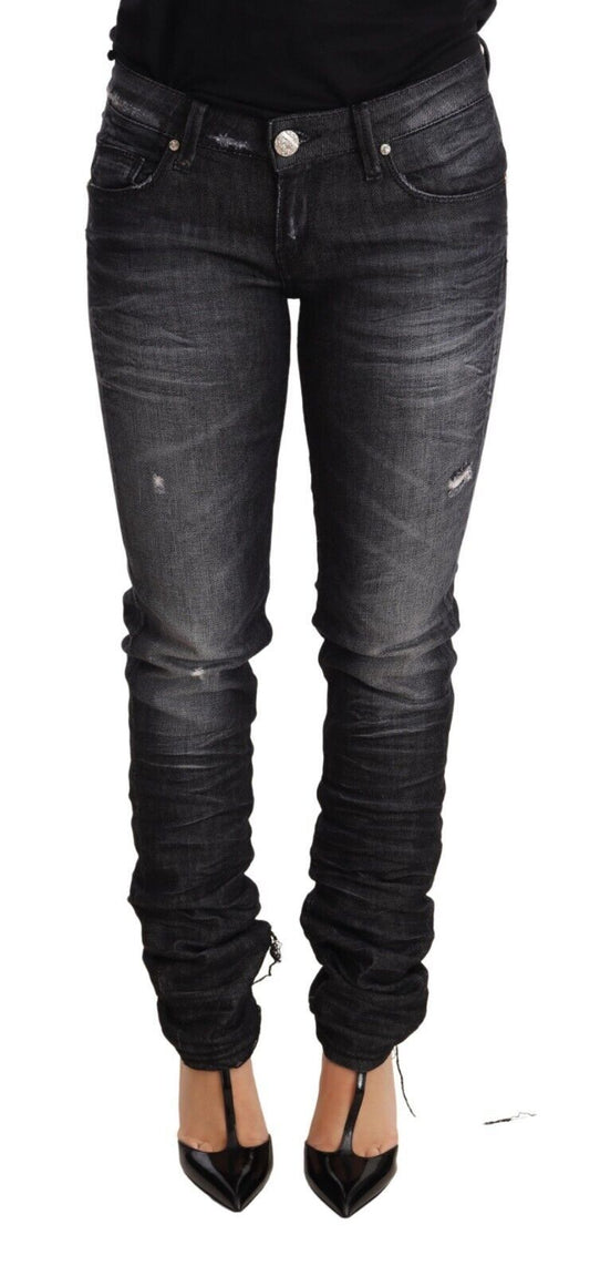 Jeans skinny a vita bassa in cotone lavato nero Acht