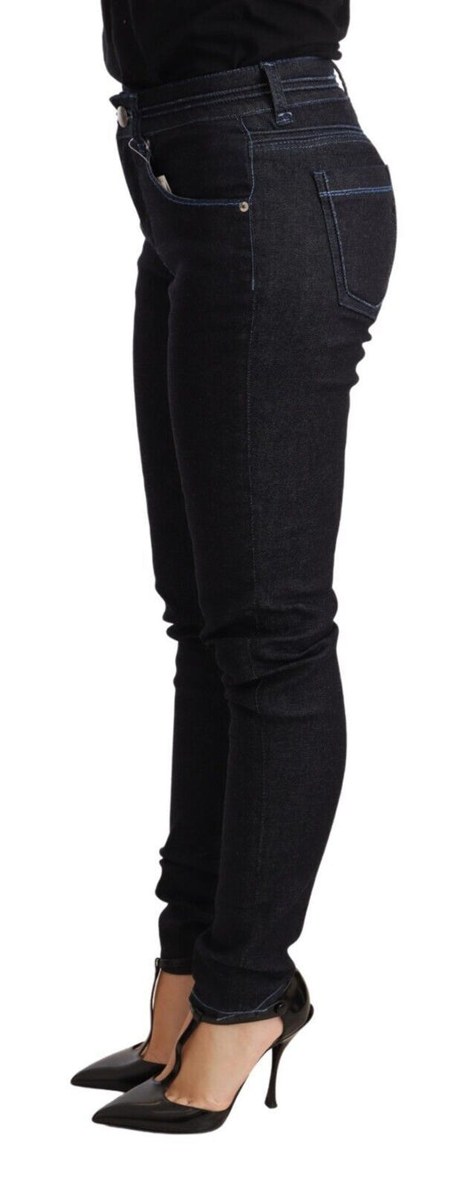 Jeans da donna in denim slim fit a vita bassa in cotone blu Acht