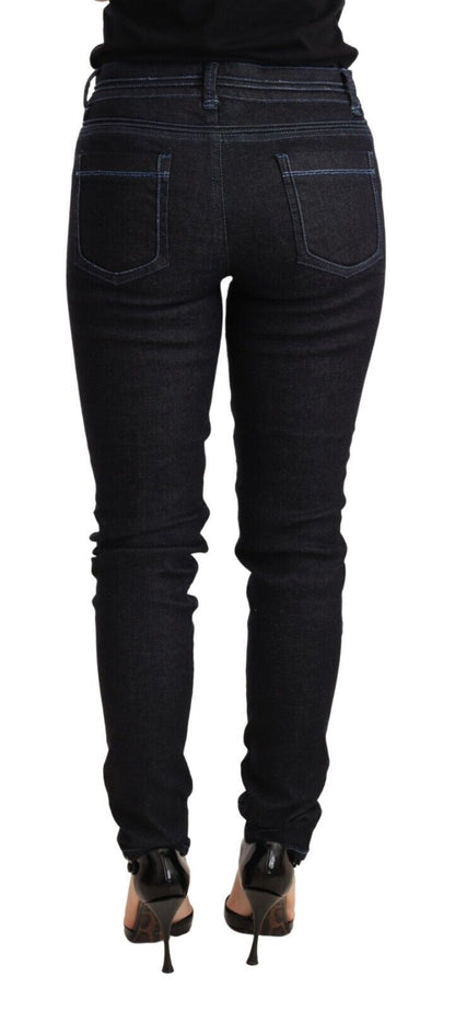 Jeans da donna in denim slim fit a vita bassa in cotone blu Acht