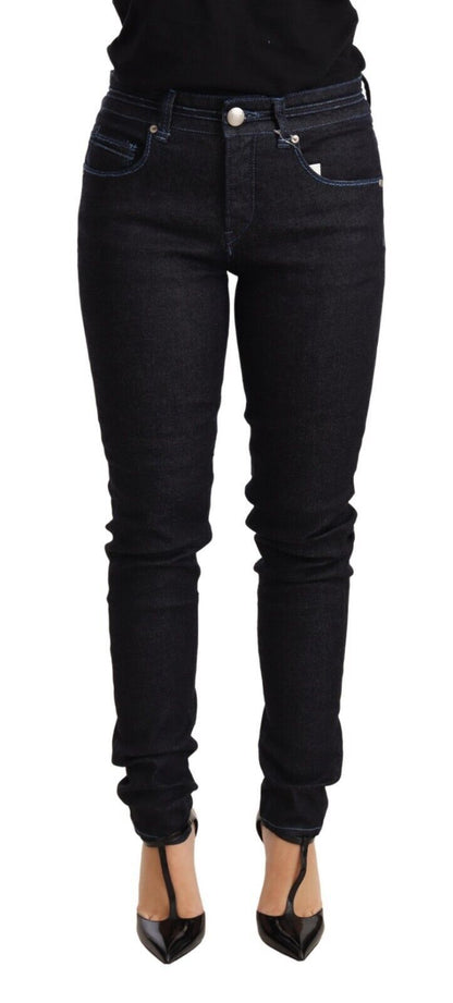 Jeans da donna in denim slim fit a vita bassa in cotone blu Acht