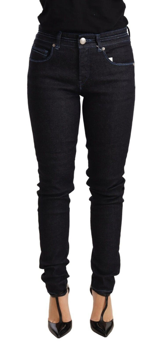 Jeans da donna in denim slim fit a vita bassa in cotone blu Acht
