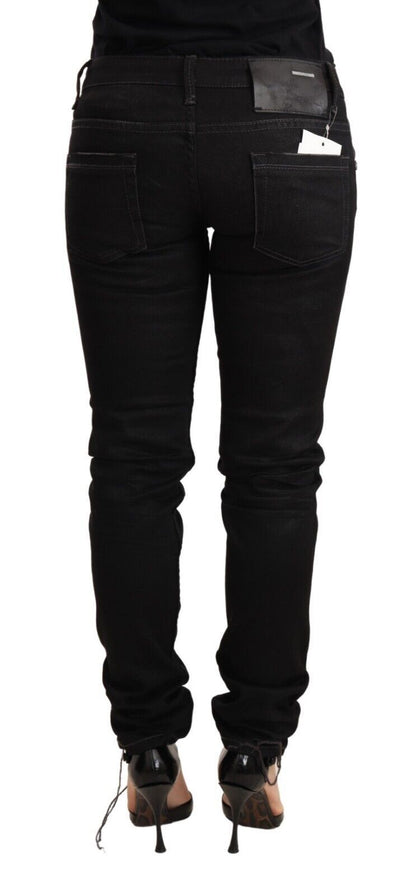 Jeans slim fit a vita bassa in denim di cotone lavato nero Acht