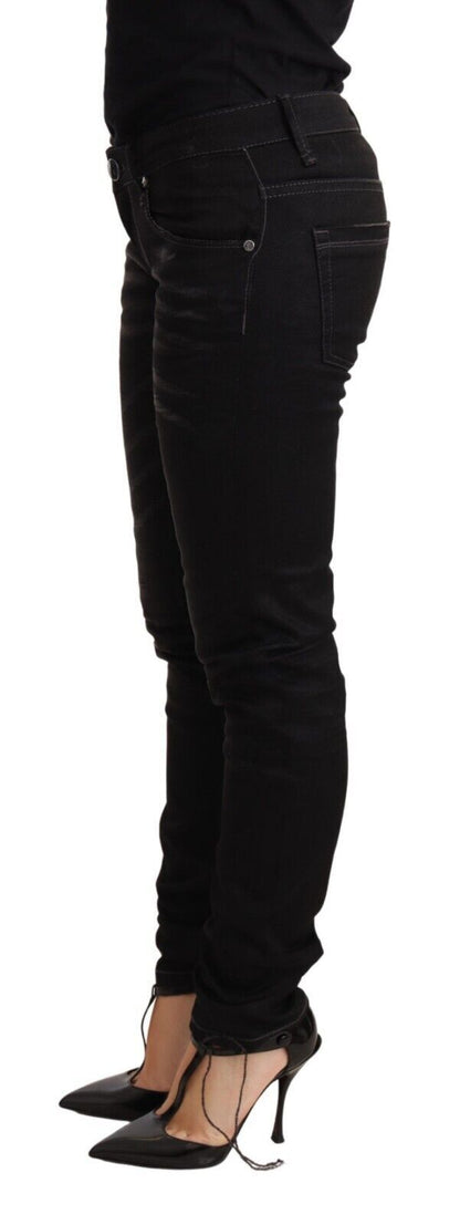 Jeans slim fit a vita bassa in denim di cotone lavato nero Acht
