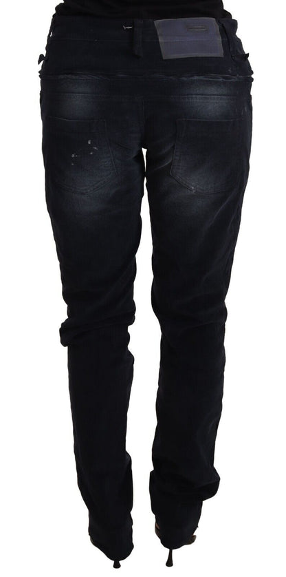 Jeans larghi a vita bassa in denim di cotone lavato blu Acht