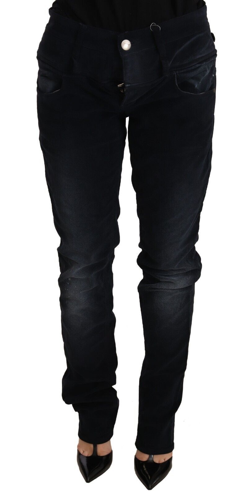 Jeans larghi a vita bassa in denim di cotone lavato blu Acht