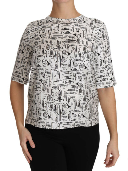 Blusa bianca con stampa di strumenti musicali Dolce &amp; Gabbana