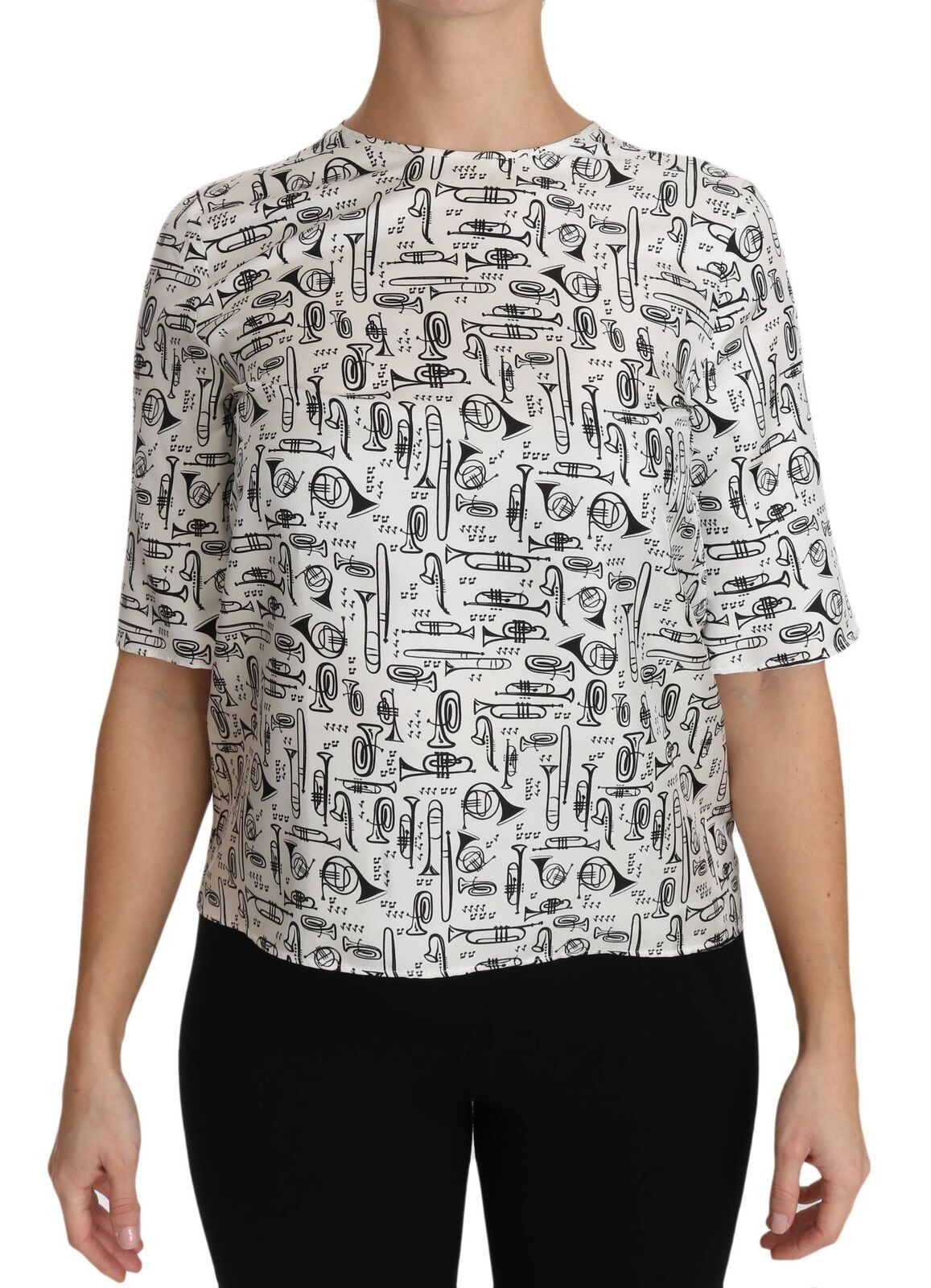 Blusa bianca con stampa di strumenti musicali Dolce &amp; Gabbana