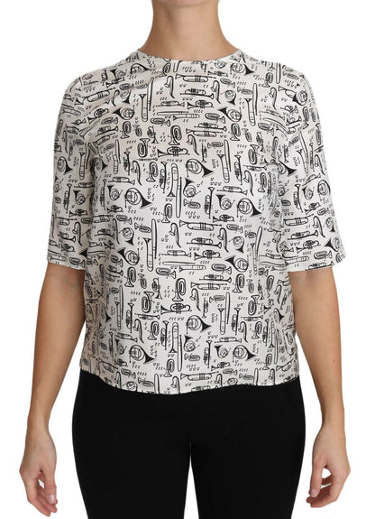 Blusa bianca con stampa di strumenti musicali Dolce &amp; Gabbana