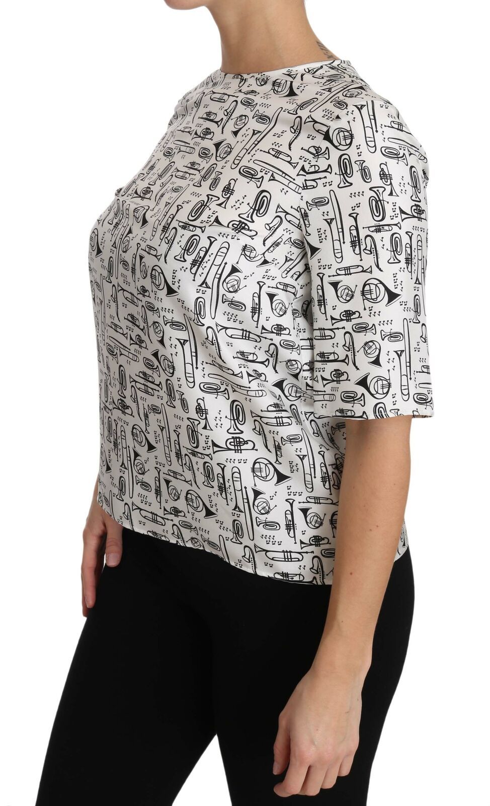 Blusa bianca con stampa di strumenti musicali Dolce &amp; Gabbana