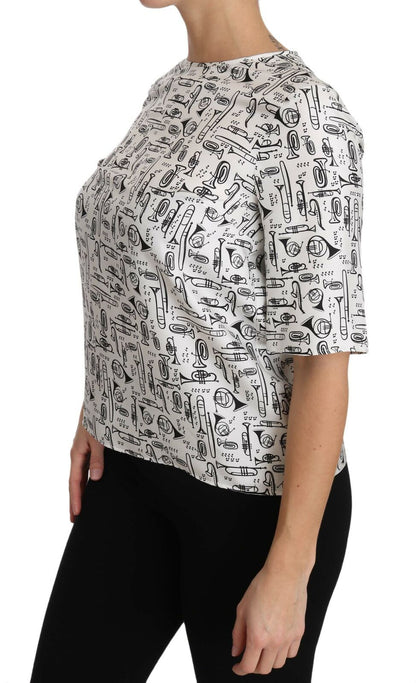 Blusa bianca con stampa di strumenti musicali Dolce &amp; Gabbana
