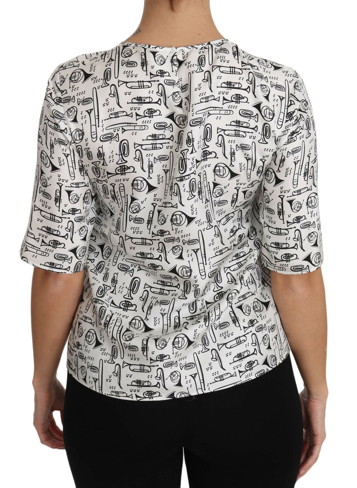 Blusa bianca con stampa di strumenti musicali Dolce &amp; Gabbana