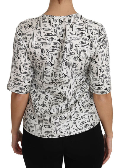 Blusa bianca con stampa di strumenti musicali Dolce &amp; Gabbana