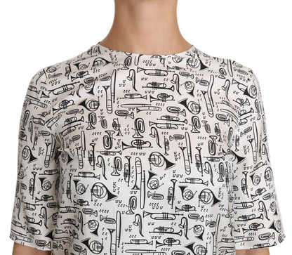 Blusa bianca con stampa di strumenti musicali Dolce &amp; Gabbana