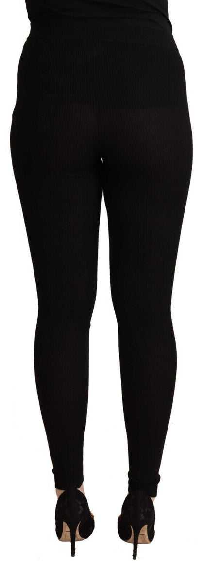 Pantaloni aderenti elasticizzati in cashmere nero Dolce &amp; Gabbana