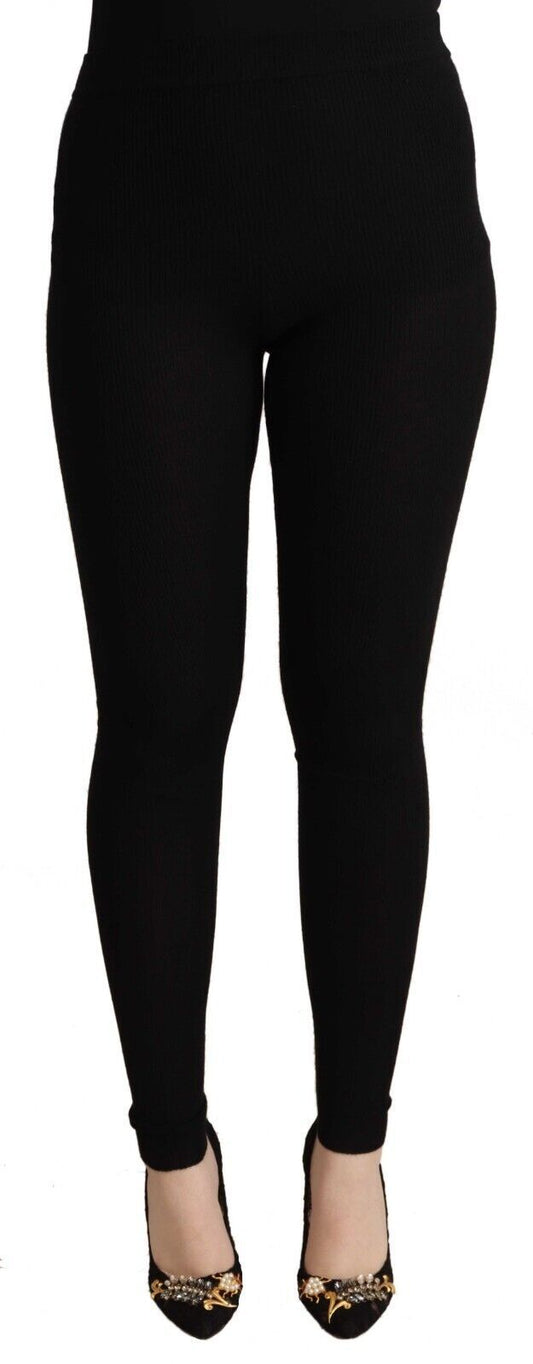 Pantaloni aderenti elasticizzati in cashmere nero Dolce &amp; Gabbana