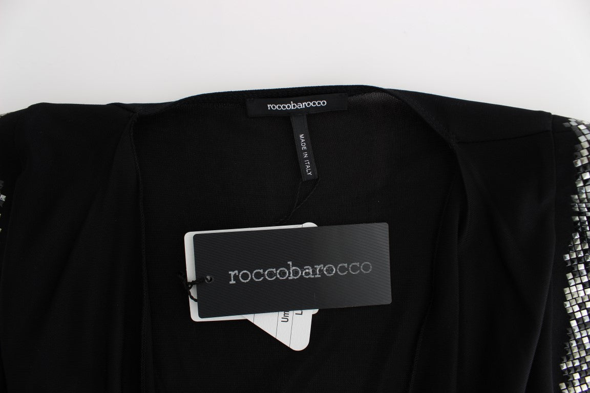 Abito corto tubino in jersey nero decorato Roccobarocco