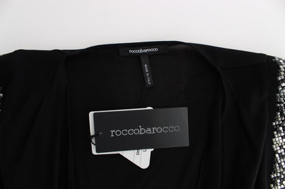 Abito corto tubino in jersey nero decorato Roccobarocco