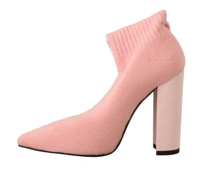 GCDS Stivaletti con tacco a blocco e calzini in pelle scamosciata rosa con logo
