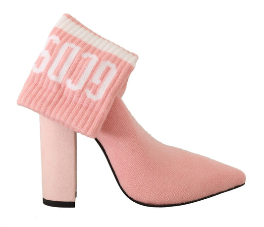GCDS Stivaletti con tacco a blocco e calzini in pelle scamosciata rosa con logo