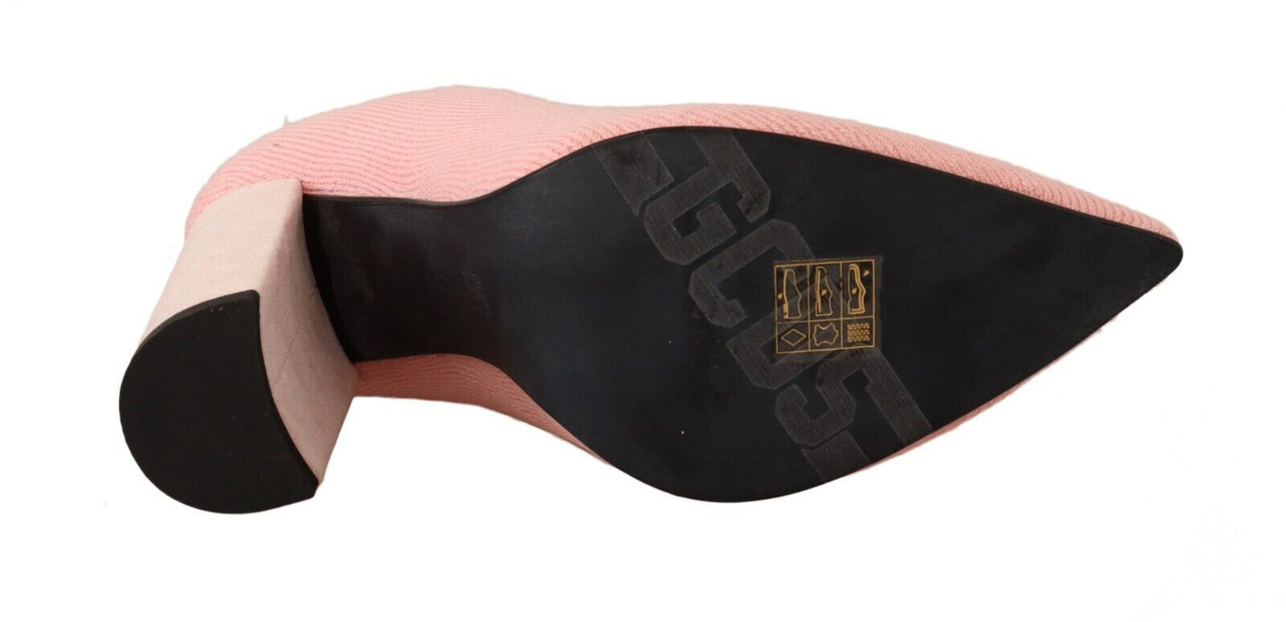 GCDS Stivaletti con tacco a blocco e calzini in pelle scamosciata rosa con logo
