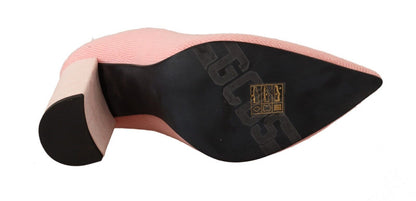 GCDS Stivaletti con tacco a blocco e calzini in pelle scamosciata rosa con logo