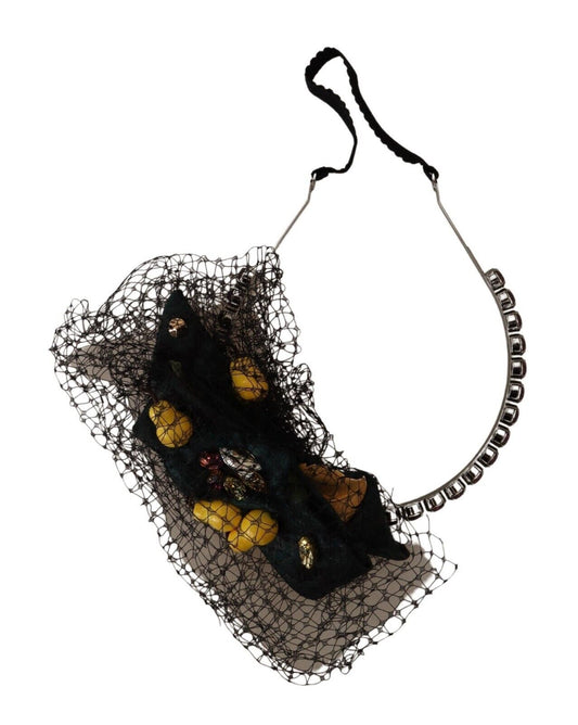 Dolce & Gabbana Tiara in argento con cristalli e frutta, cerchietto con diadema in rete nera