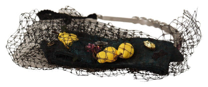 Dolce &amp; Gabbana Tiara in argento con cristalli e frutta, cerchietto con diadema in rete nera