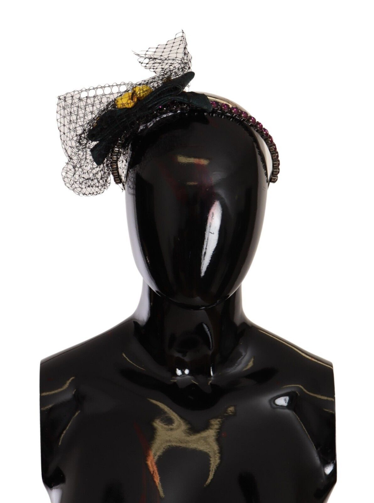 Dolce &amp; Gabbana Tiara in argento con cristalli e frutta, cerchietto con diadema in rete nera