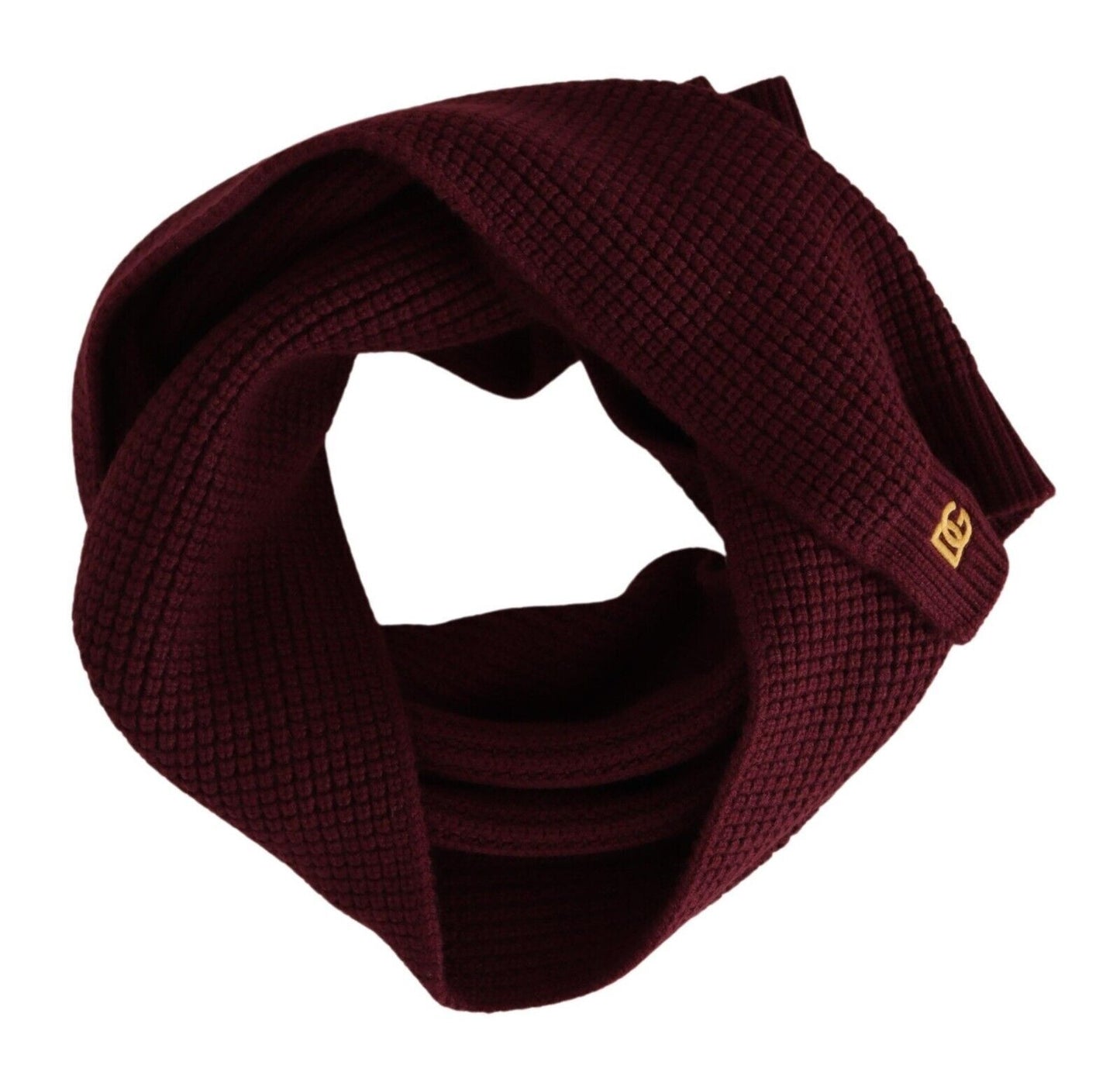 Sciarpa lavorata a maglia con logo in cashmere rosso scuro Dolce &amp; Gabbana