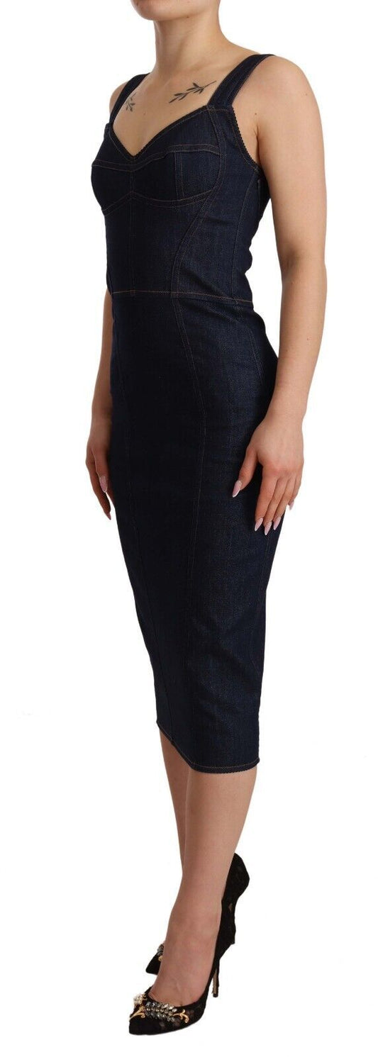 Abito midi in denim di cotone blu scuro Dolce &amp; Gabbana