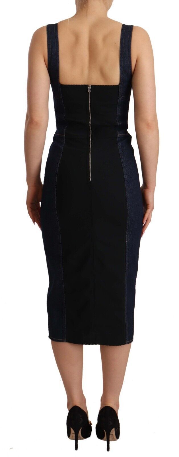 Abito midi in denim di cotone blu scuro Dolce &amp; Gabbana